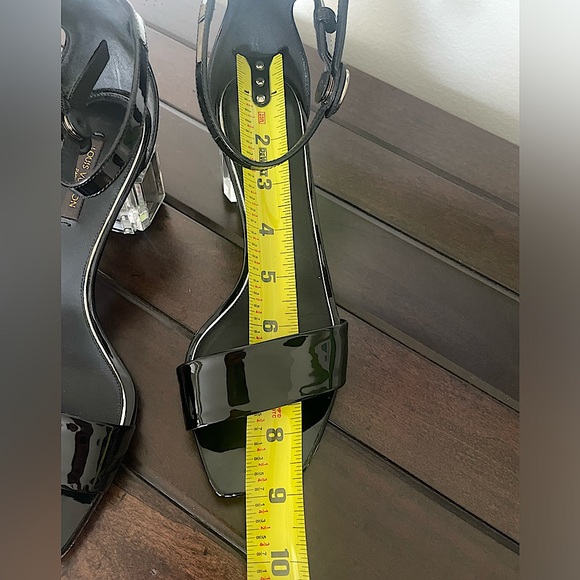 LOUIS VUITTON BLACK PATENT CLEAR BLOCK HEEL ANKLE STRAP SANDAL 36.5 - Picture 13 of 16